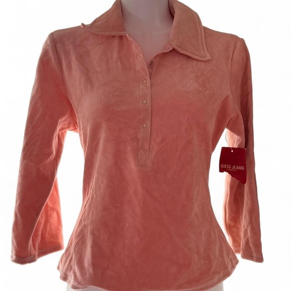 Guess Tops - NWT Vintage Guess velour polo shirt with button up front and collar